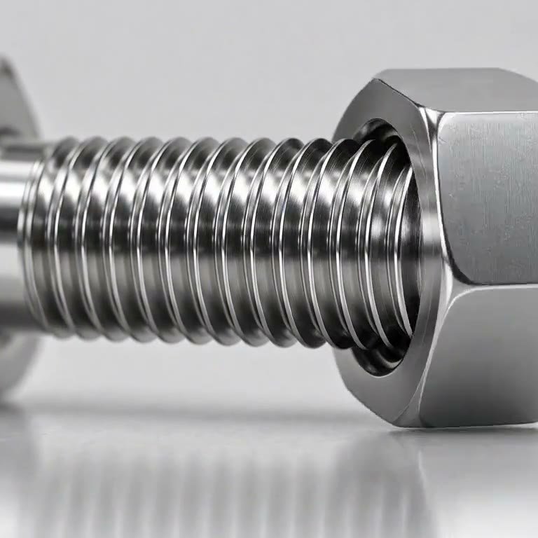 Macro d'un boulon et de son écrou chromés